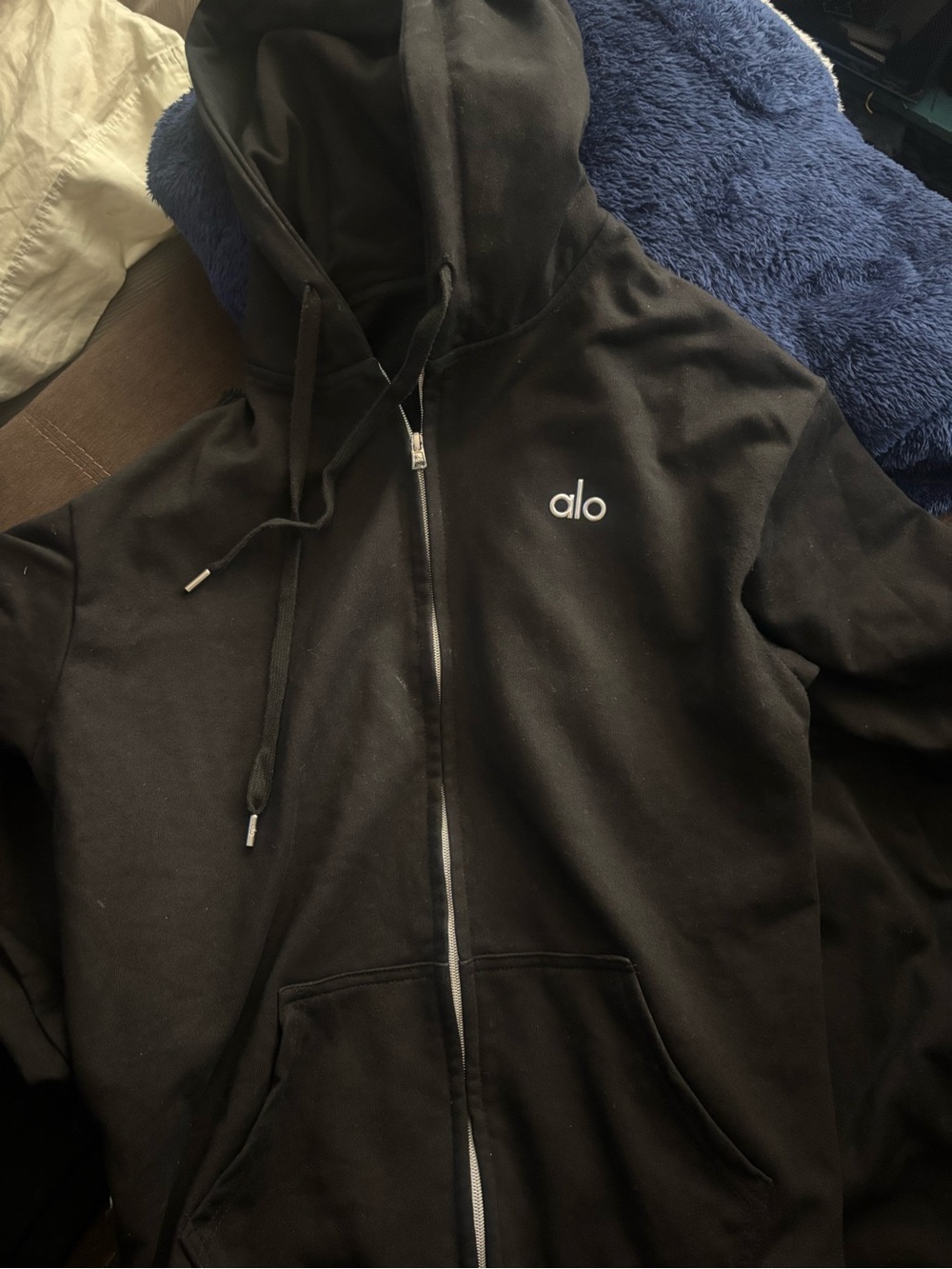 ALO Yoga Black Zip-Up Hoodie with Subtle Logo